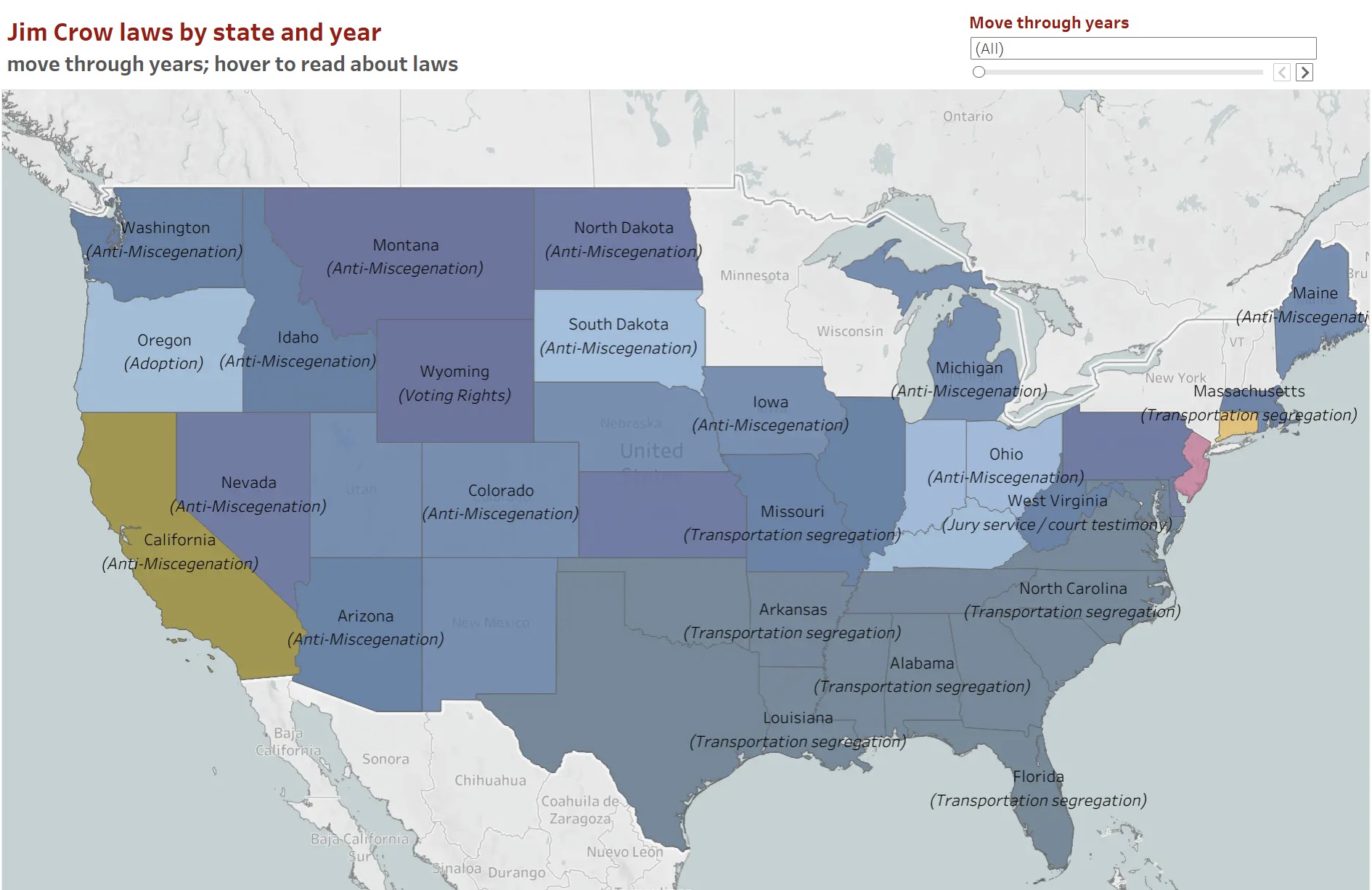 screenshot of Jim Crow law map