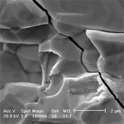 Description: Tungsten heavy alloy spallation failure surface and cracks