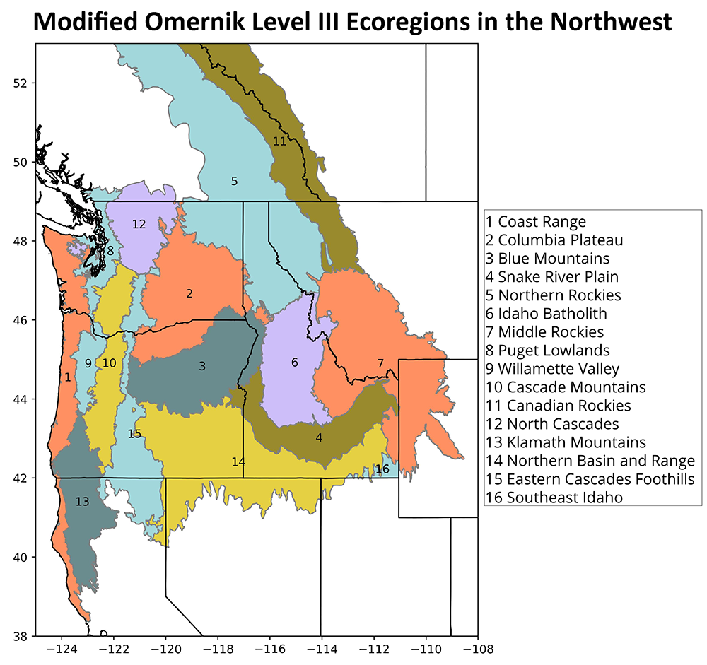 Omernik Ecoregions III Map for PNW