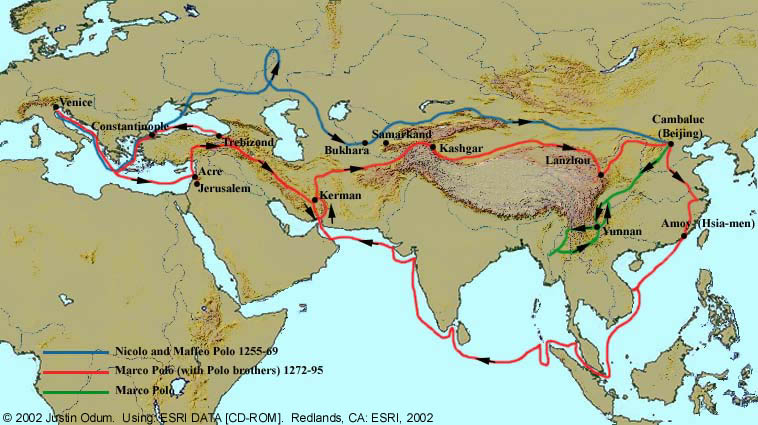 Marco Polo Route To China Map Marco Polo's Route