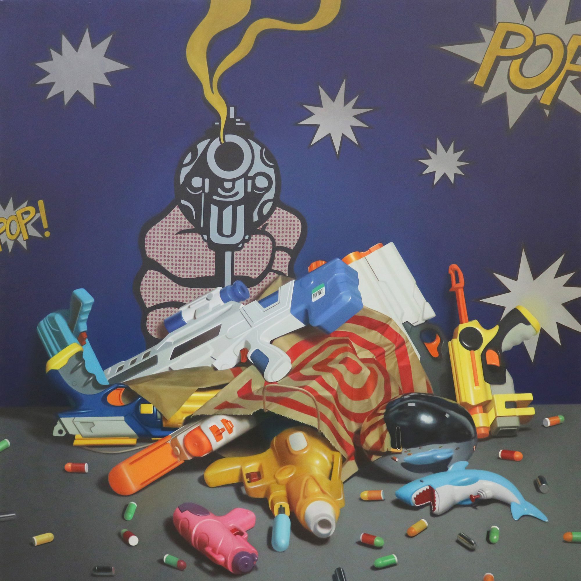 Larry Huang. <em>Still life with toy guns</em>. 2019.