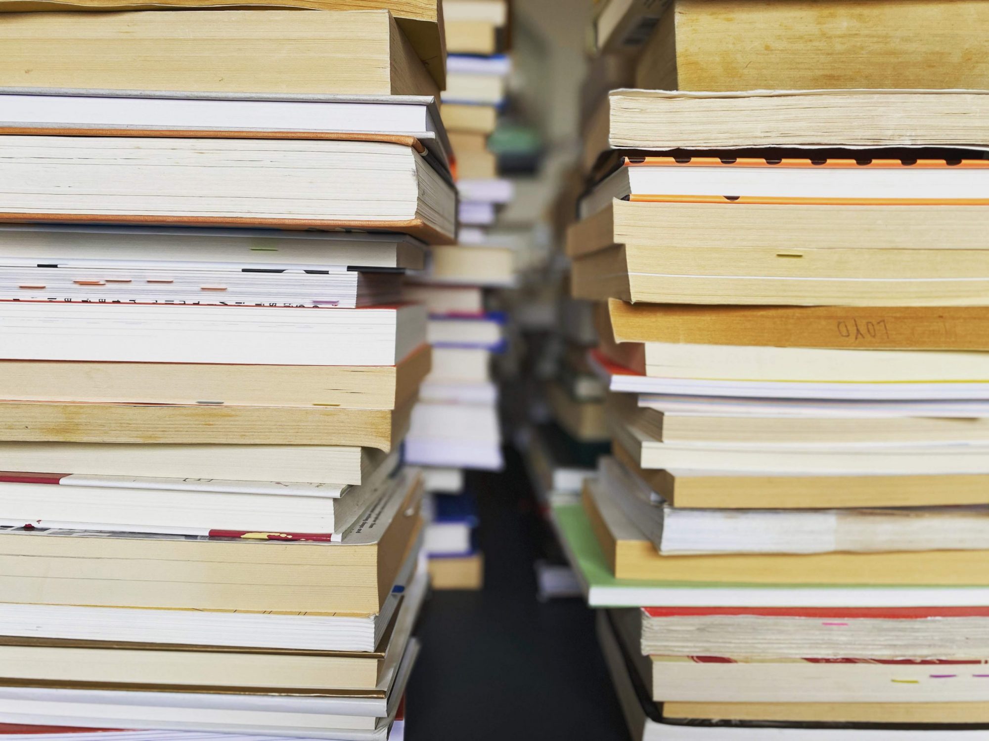 Piper Loyd. Stack of books during reorganization experiments. 2020.