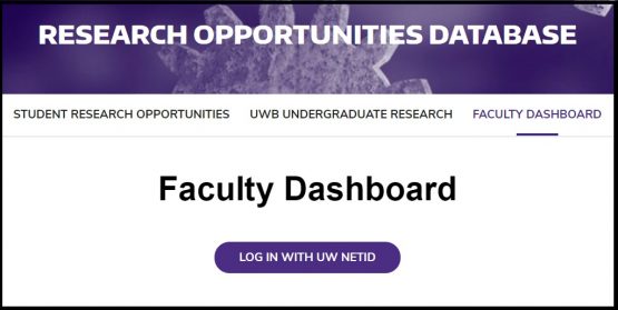Screen capture of faculty dashboard