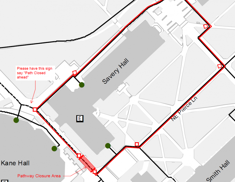 Savery Hall and Smith Hall ADA detour plan in effect February 8, 2019
