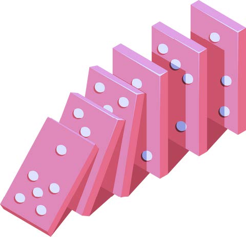 Illustration of falling dominoes representing the concept that poor coordination in diabetes care can create a chain reaction that leads to unstable blood sugar levels.