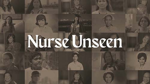 A poster showing a collage of black and white photos of nurses with the title Nurse Unseen superimposed.