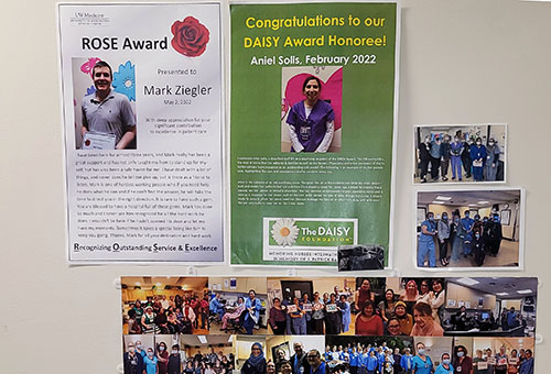 DAISY and ROSE awards recognition wall.