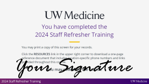 staff refresher training closing slide with employee signature example