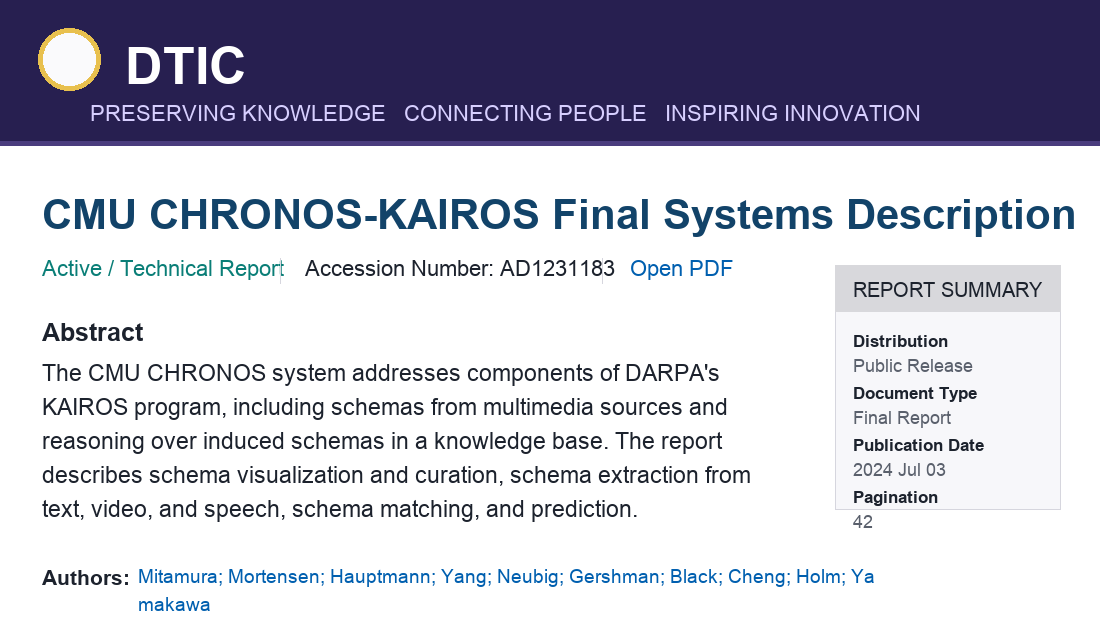 DTIC record preview for the CMU CHRONOS-KAIROS final systems description