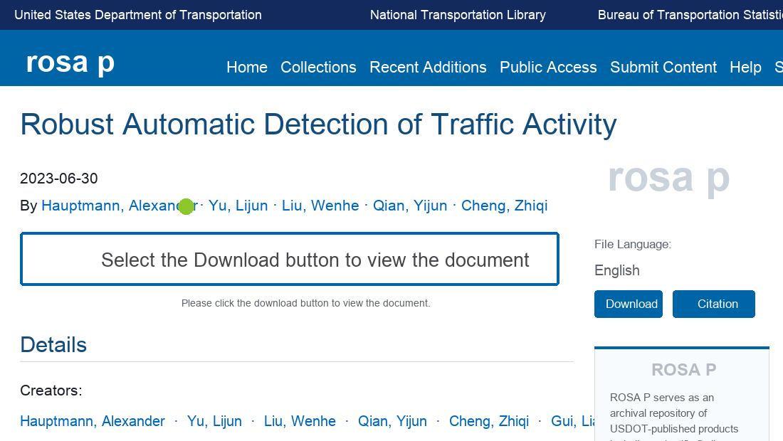 ROSA P record preview for Robust Automatic Detection of Traffic Activity