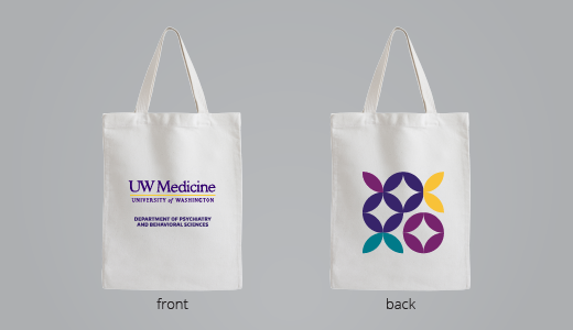 Example of using graphic with logo elements on a tote bag.