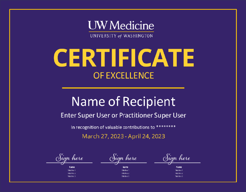 Image of Powerpoint Template for a Certificate of Excellence, white white and yellow type on a purple background