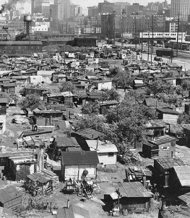 Seattle's Hooverville in 1937, at the foot of S. Atlantic St. near the Skinner and Eddy shipyards, just south of downtown. Click the image to view photo galleries of Hoovervilles in the Northwest. (Courtesy of University of Washington Library, Specia
